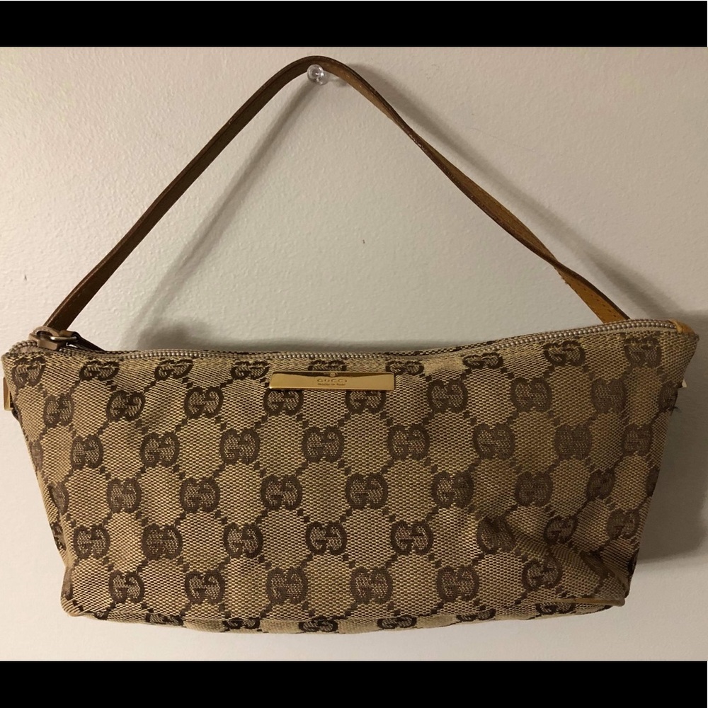 COPY - AUTHENTIC GUCCI TAN LEATHER GG POCHETTE